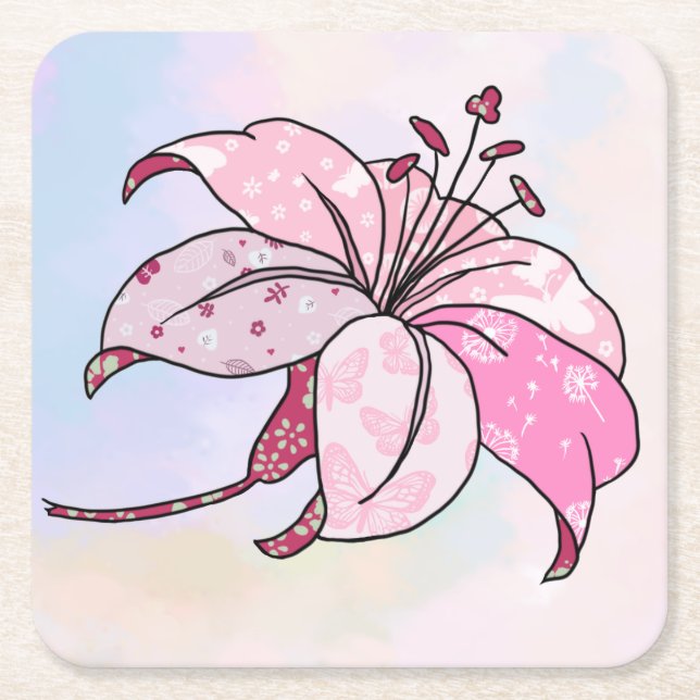 Posavasos Cuadrado De Papel bunte Lilie (Anverso)