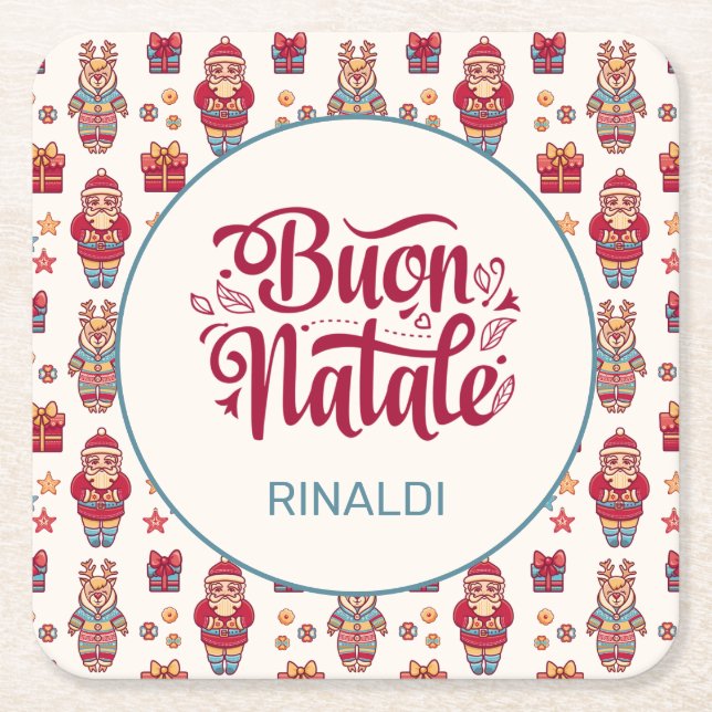 Posavasos Cuadrado De Papel Buon Natale Personalizado (Anverso)