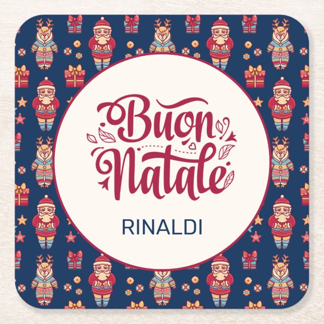 Posavasos Cuadrado De Papel Buon Natale Personalizado (Anverso)