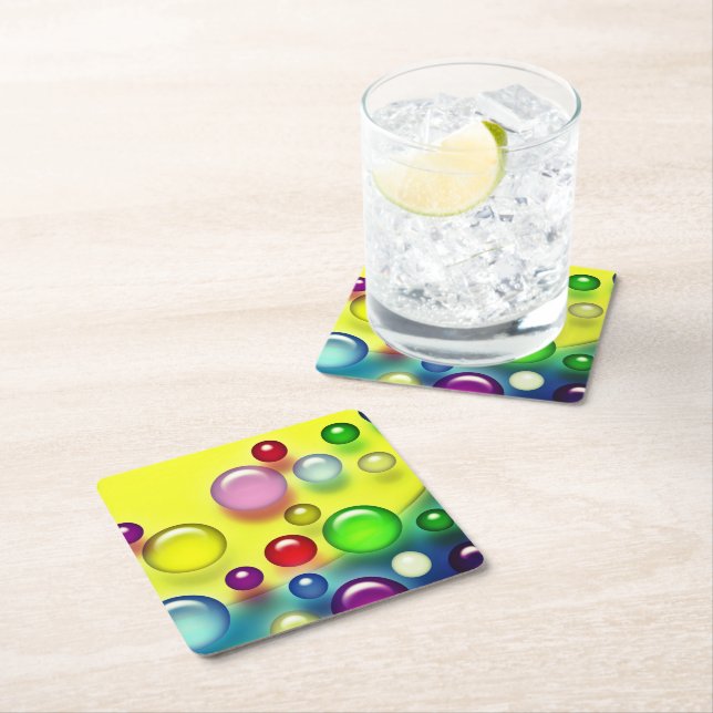 Posavasos Cuadrado De Papel Burbujas coloridas (In situ)