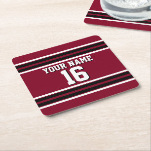 Posavasos Cuadrado De Papel Burgundy Black Whats Team Jersey Personalizado Nom