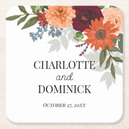 Posavasos Cuadrado De Papel Burgundy Fall Garden Boda Floral