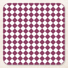Posavasos Cuadrado De Papel Burgundy White Checker Diamond Pattern