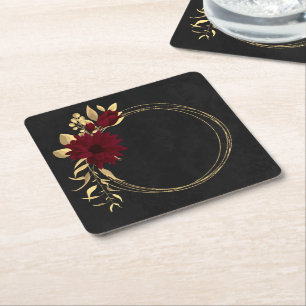 Posavasos Cuadrado De Papel Burgundy y oro negro chic