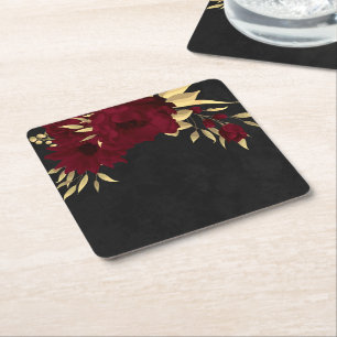 Posavasos Cuadrado De Papel Burgundy y oro negro chic