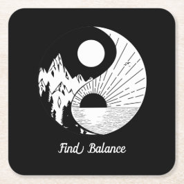 Posavasos Cuadrado De Papel Buscar equilibrio Zen Yin Yang blanco negro