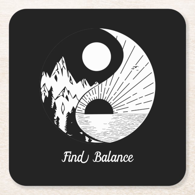 Posavasos Cuadrado De Papel Buscar equilibrio Zen Yin Yang blanco negro (Anverso)