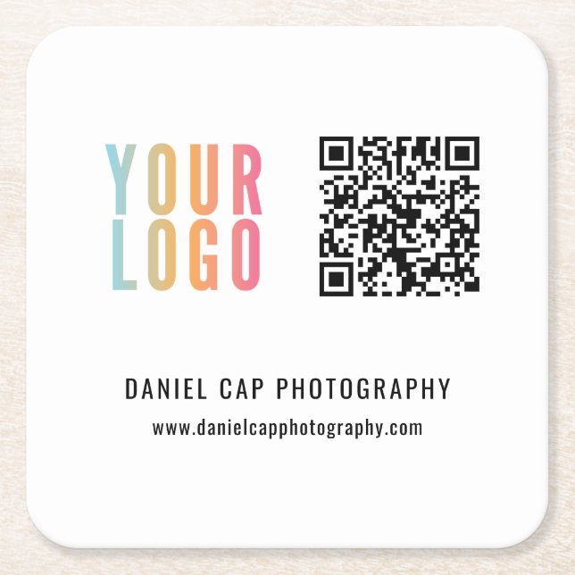Posavasos Cuadrado De Papel Business Custom Logo QR Code (Anverso)