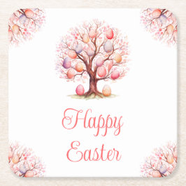 Posavasos Cuadrado De Papel Búsqueda de huevos de Pascua del árbol de primaver