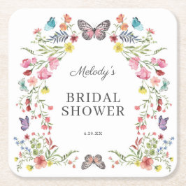 Posavasos Cuadrado De Papel Butfly Wildflower Bridal Shower