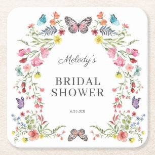 Posavasos Cuadrado De Papel Butfly Wildflower Bridal Shower
