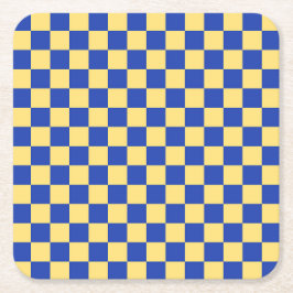 Posavasos Cuadrado De Papel Butter yellow and blue checkered board pattern