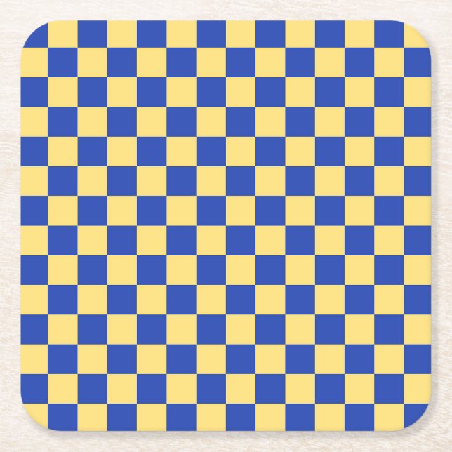Posavasos Cuadrado De Papel Butter yellow and blue checkered board pattern (Anverso)
