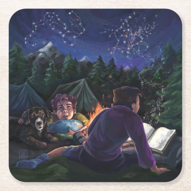 Posavasos Cuadrado De Papel Caballeros de Verano (Anverso)