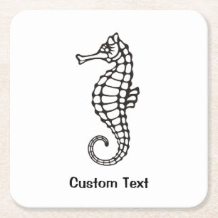 Posavasos Cuadrado De Papel Caballito de mar negro