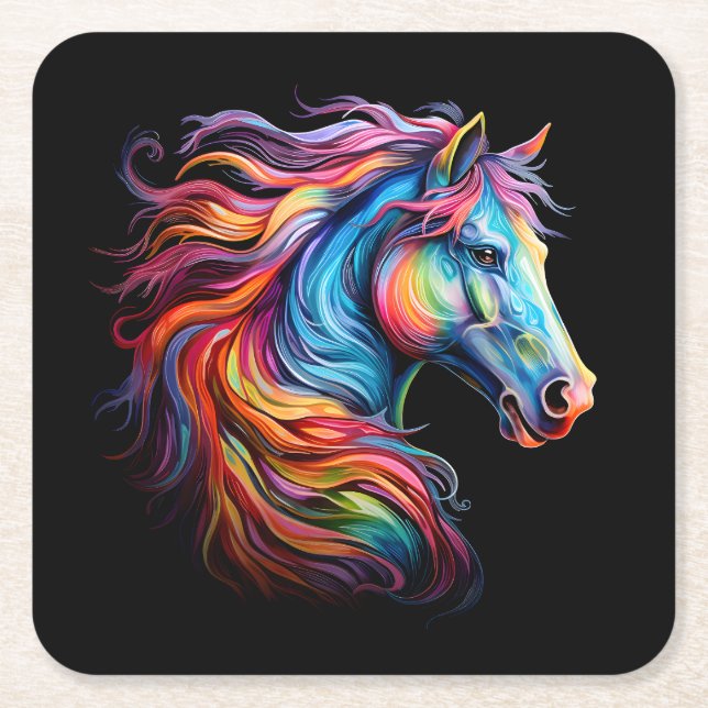 Posavasos Cuadrado De Papel Caballo arco iris (Anverso)