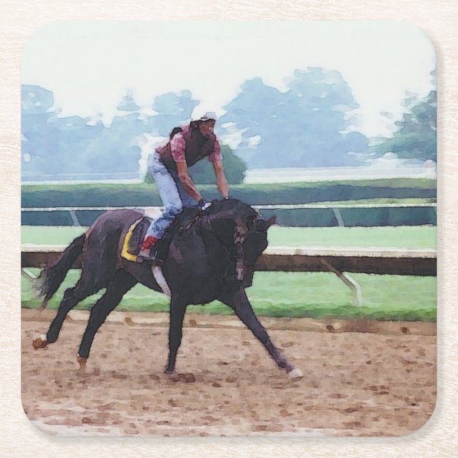 Posavasos Cuadrado De Papel Caballo de carreras (Anverso)