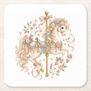 Posavasos Cuadrado De Papel Caballo de carrusel elegante cuento de hadas franc