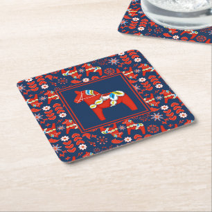 Posavasos Cuadrado De Papel Caballo de Dala Sueco Navidad