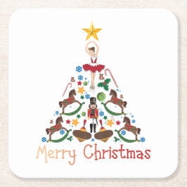 Posavasos Cuadrado De Papel Caballo de rock de navidad