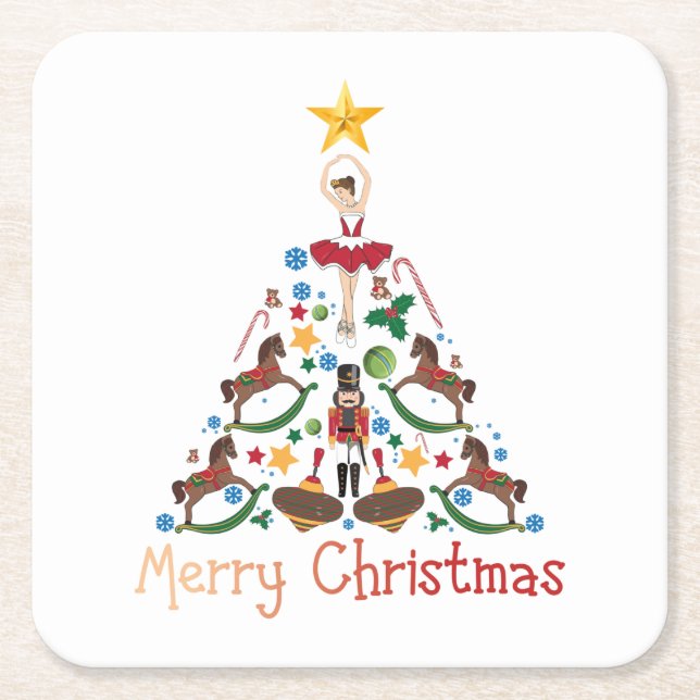 Posavasos Cuadrado De Papel Caballo de rock de navidad (Anverso)