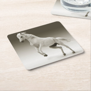 Posavasos Cuadrado De Papel Caballo de yegua blanca ecuestre