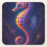 Posavasos Cuadrado De Papel Caballo marino cósmico<br><div class="desc">Este diseño presenta un colorido caballito de mar cósmico con un fondo espacial.</div>