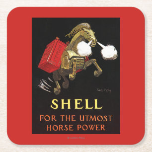 Posavasos Cuadrado De Papel Caballo mecánico con Shell Oil