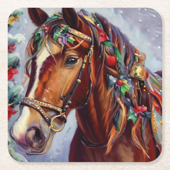 Posavasos Cuadrado De Papel Caballo navidad 2 (Anverso)