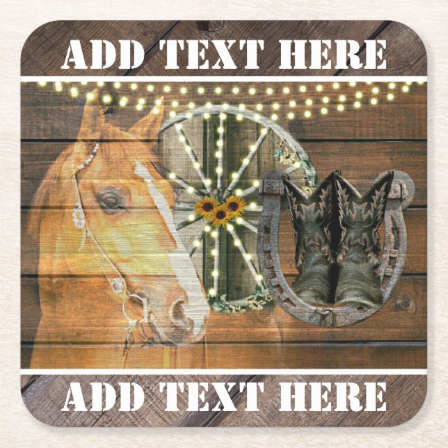 Posavasos Cuadrado De Papel Caballo Occidental Herradura Caballo Vagón Cowboy  (Anverso)