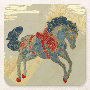 Posavasos Cuadrado De Papel Caballo Real Azul Ornate