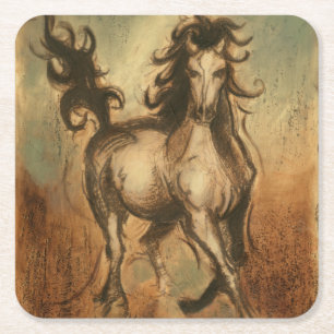 Posavasos Cuadrado De Papel Caballo salvaje y colores calientes