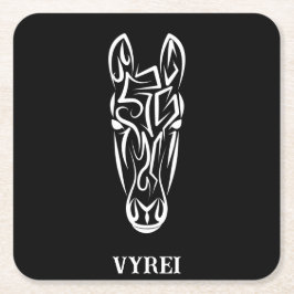 Posavasos Cuadrado De Papel Caballo tribal blanco y negro