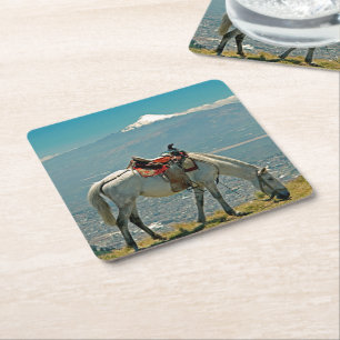 Posavasos Cuadrado De Papel Caballo y volcán, Quito, Ecuador