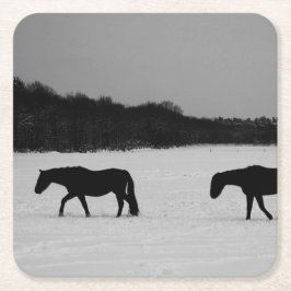 Posavasos Cuadrado De Papel Caballos con coasterca de nieve