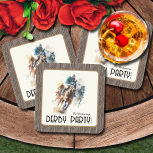 Posavasos Cuadrado De Papel Caballos de carreras Derby Fiesta Brown