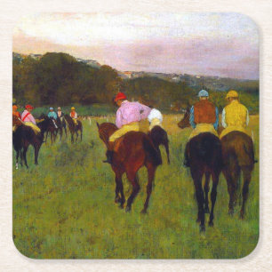 Posavasos Cuadrado De Papel Caballos de carreras Edgar Degas en Longchamp