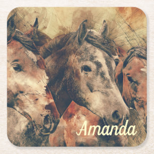 Posavasos Cuadrado De Papel Caballos marrones
