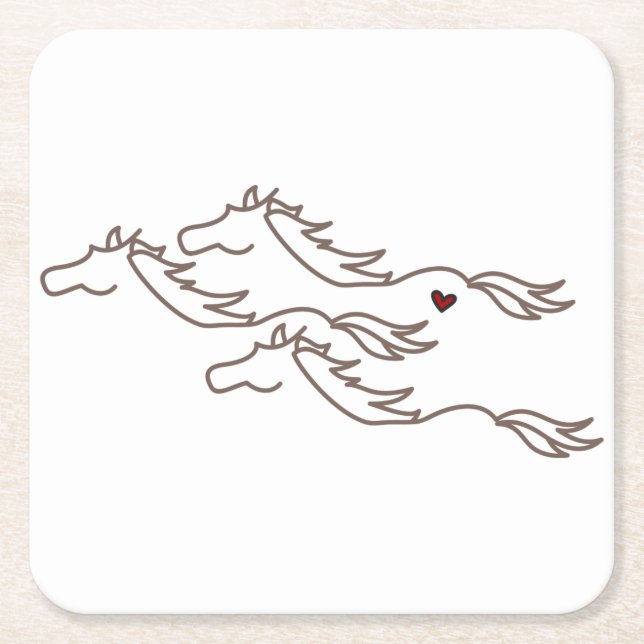 Posavasos Cuadrado De Papel Caballos salvajes (Anverso)
