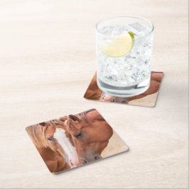 Posavasos Cuadrado De Papel Caballos zumbando en un pasto