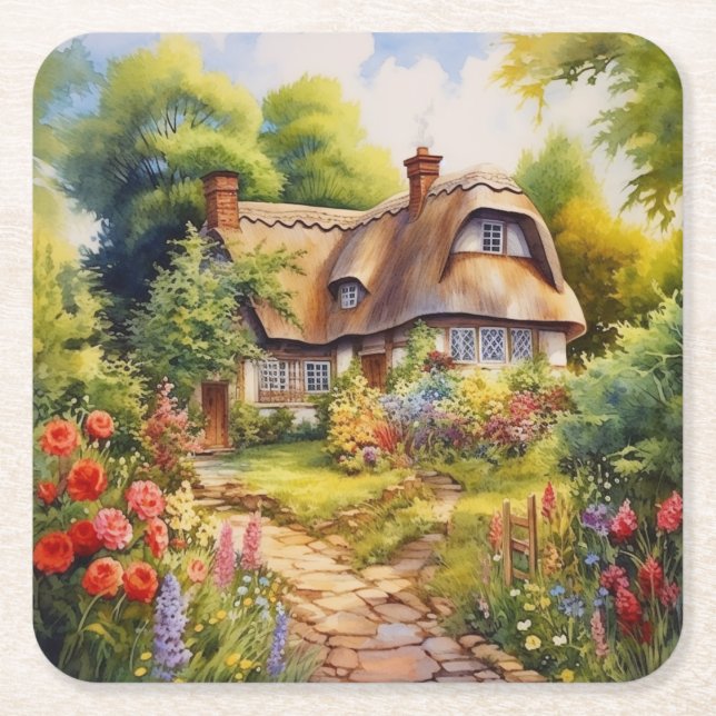 Posavasos Cuadrado De Papel Cabaña inglesa (Anverso)
