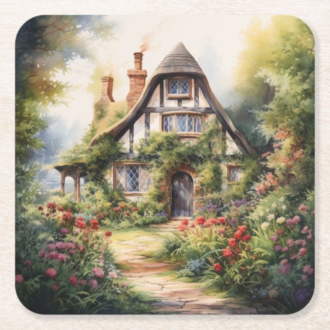 Posavasos Cuadrado De Papel Cabaña inglesa (Anverso)
