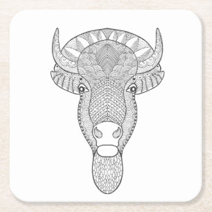 Posavasos Cuadrado De Papel Cabeza de Bull del estilo