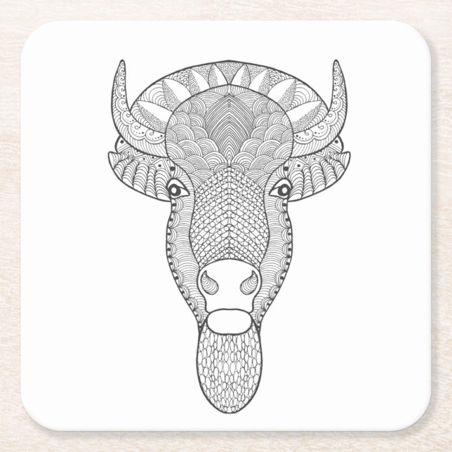 Posavasos Cuadrado De Papel Cabeza de Bull del estilo (Anverso)