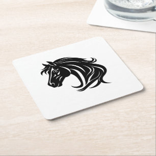 Posavasos Cuadrado De Papel Cabeza de caballo negro magnífico