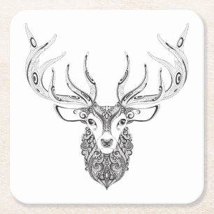 Posavasos Cuadrado De Papel Cabeza de cuernos inspirada de los ciervos