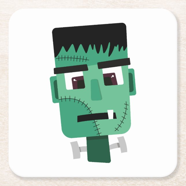 Posavasos Cuadrado De Papel Cabeza de Frankenstein Monster (Anverso)