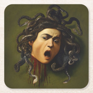Posavasos Cuadrado De Papel Cabeza de Medusa Caravaggio pintando cuadros de mi