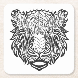 Posavasos Cuadrado De Papel Cabeza del tigre del estilo