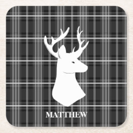 Posavasos Cuadrado De Papel Cabezal de Stag en blanco y negro